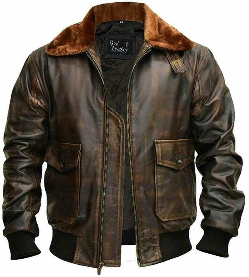 Genuine Leather Jacket Pilot Flight Jacket Imitation Old Brown Machine Leather Men's Fashion Trend In Europe and America