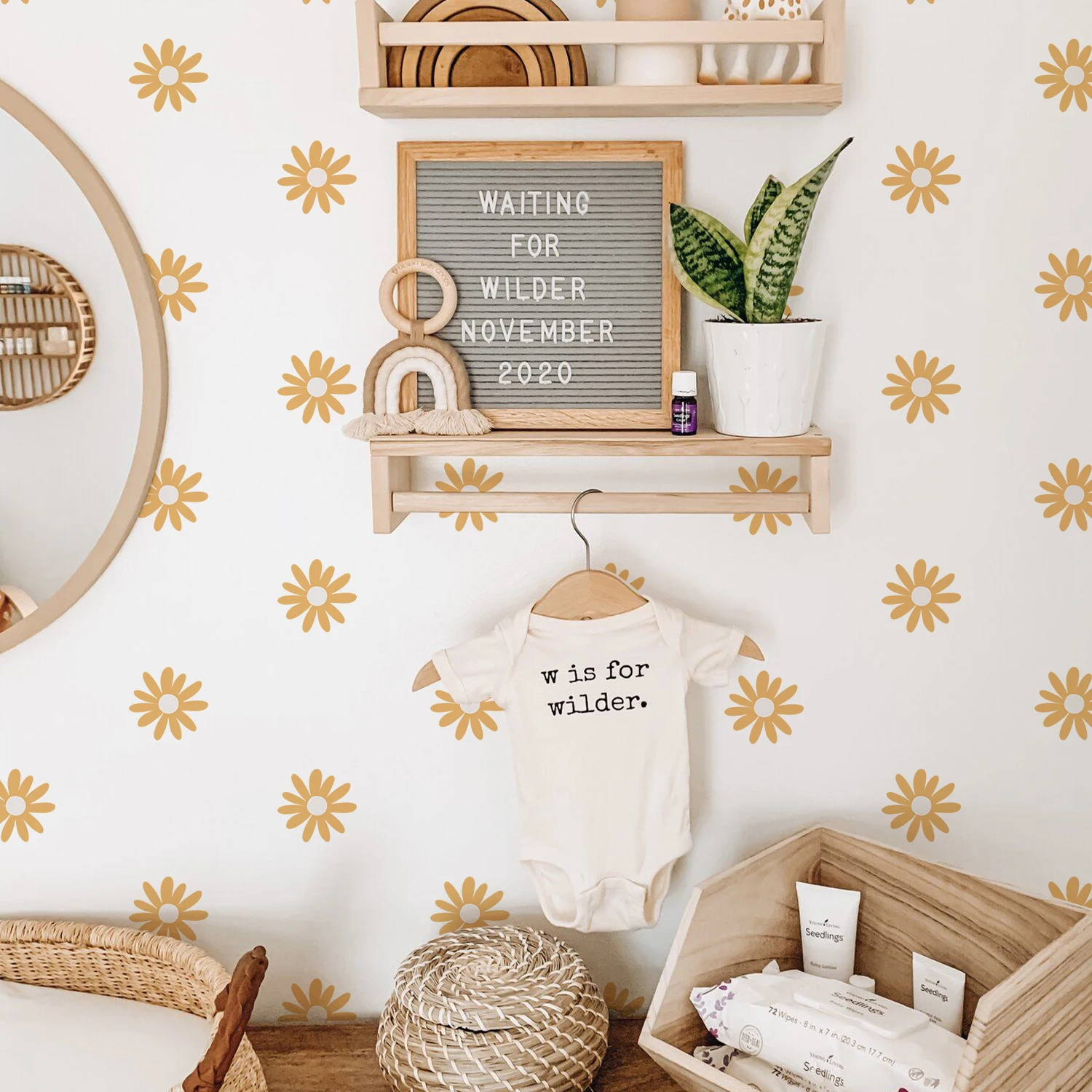 

Nordic Yellow Daisy Wall Stickers Baby Nursery Vinyl Wall Art for Kids Rooms Children's Birthday Party Interior Home Decoration