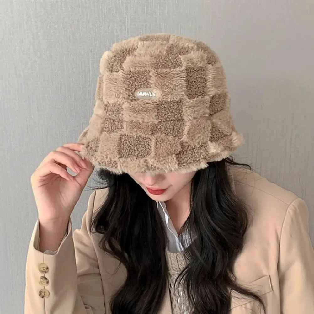 

Women Winter Hat Plaid Winter Fisherman Hat with Thick Plush Lining Windproof Design Women's Soft for Warmth for Ladies