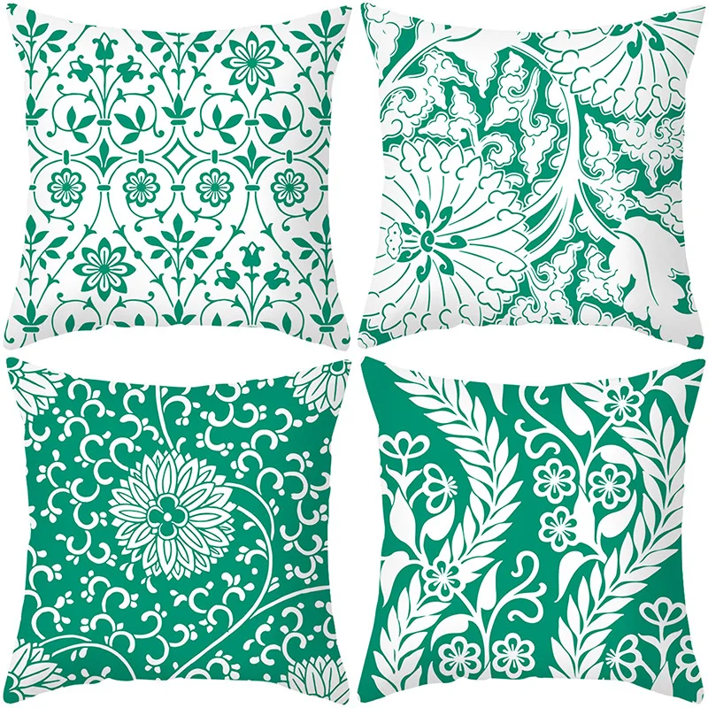 

Green Daisy Printing Pillowcase Green Paint Mystery Pattern Flower Pillow Case Garden Sofa Living Room Decor 45X45 50X50 Pillow