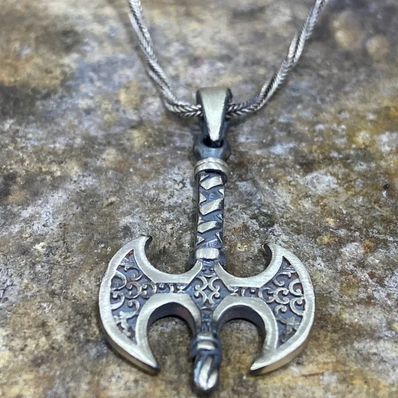Silver Axe Necklaces, Axe Pendant With Chain, Viking Axe Necklace ,Men Axe Necklace, Kratos War Axe,925k Sterling Silver Necklac