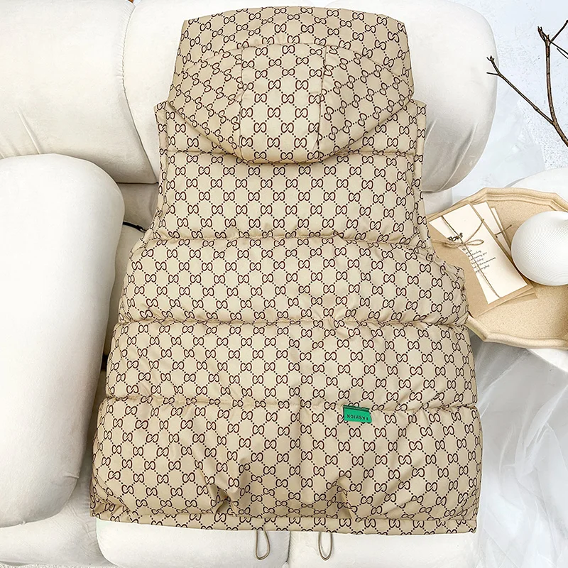 damska kamizelka z nadrukiem jesienno-zimowa bez rękawów Casual gruba ciepła kurtka kapturem