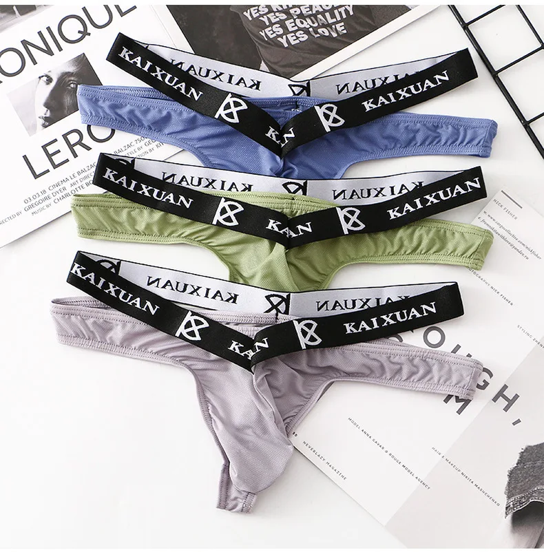 Summer New Sexy Men's G-string Pants with Ice Mesh Breathable and Comfortable Hip Lifting T-pants Bikini 3PCS