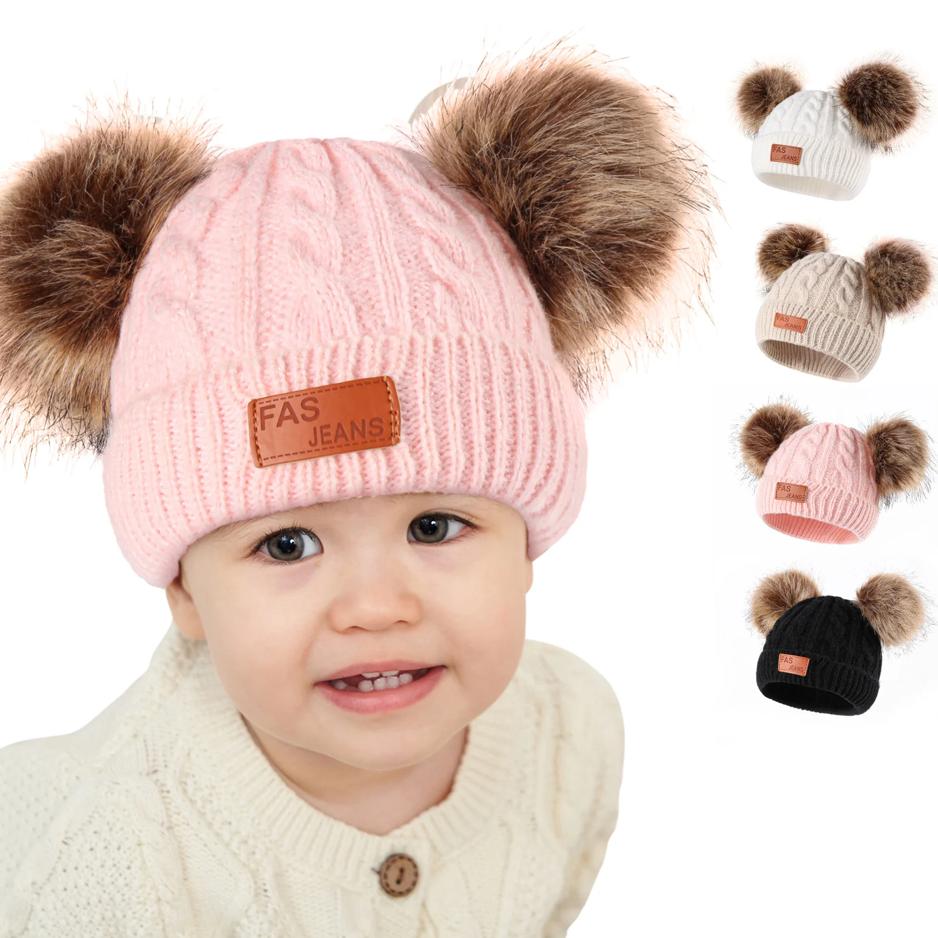 

0-3 Years Baby Girls Baby Boys Pompom Hat Winter Warm Knitted Hat Little Girls Infant Toddler Hats Kids Accessories