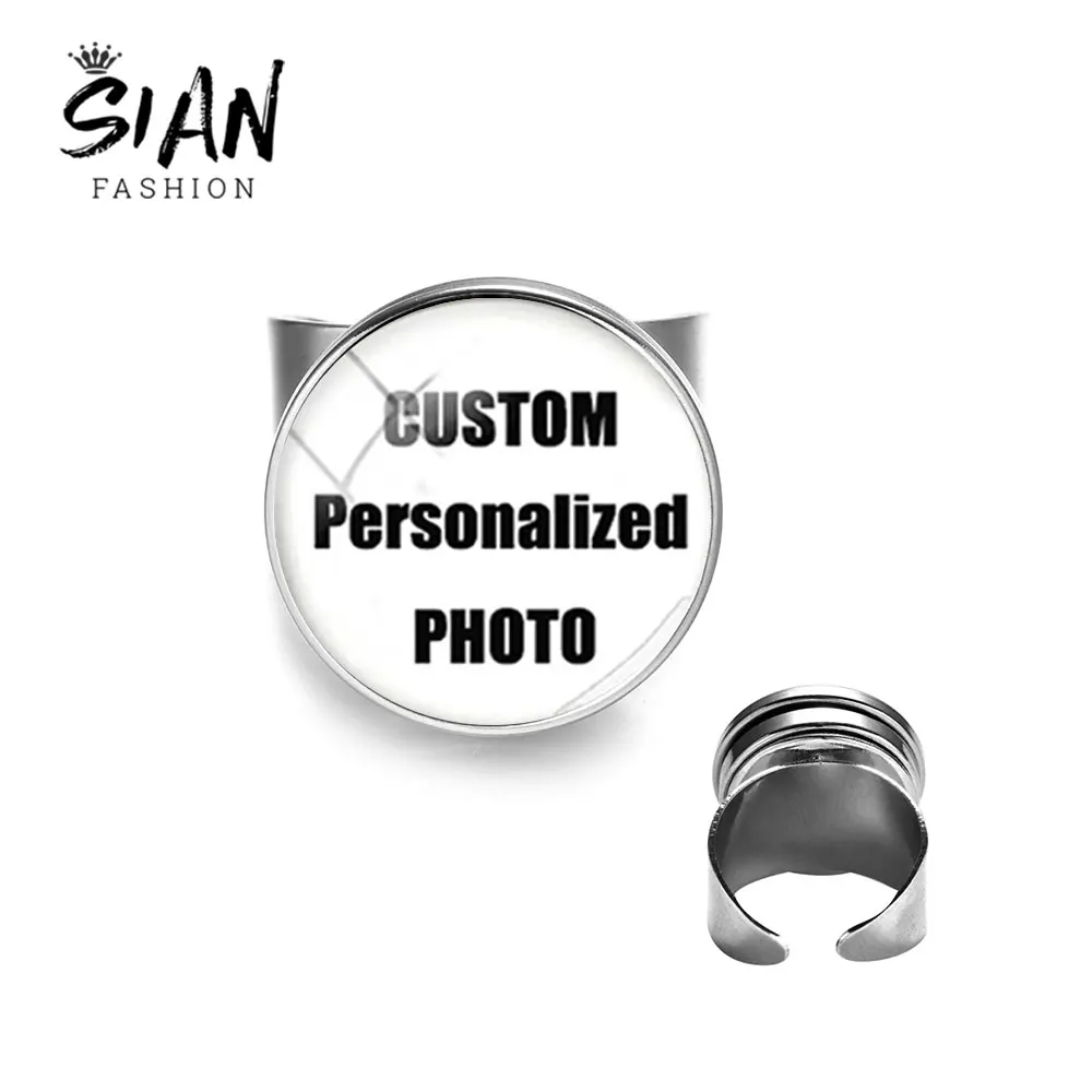 

10pcs Personalized Custom Yours Family Baby Pet Photo Ring Adjustable Customized Picture Rings Glass Dome Jewelry Unisex Gifts