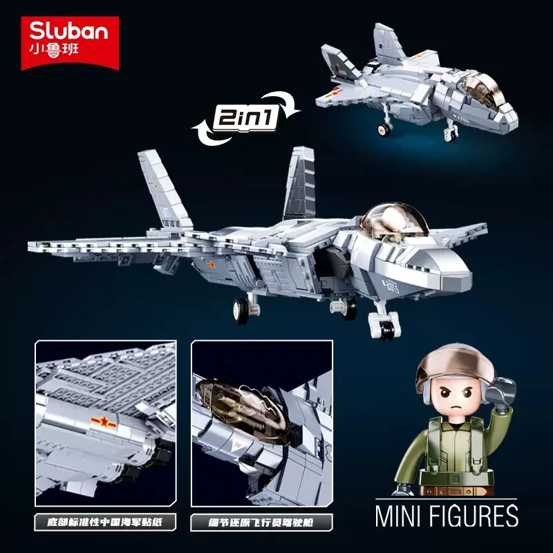 Sluban WW2 Военный J-20 Стелс Самолет ВВС Модель Истребителя Строительные Блоки Дети