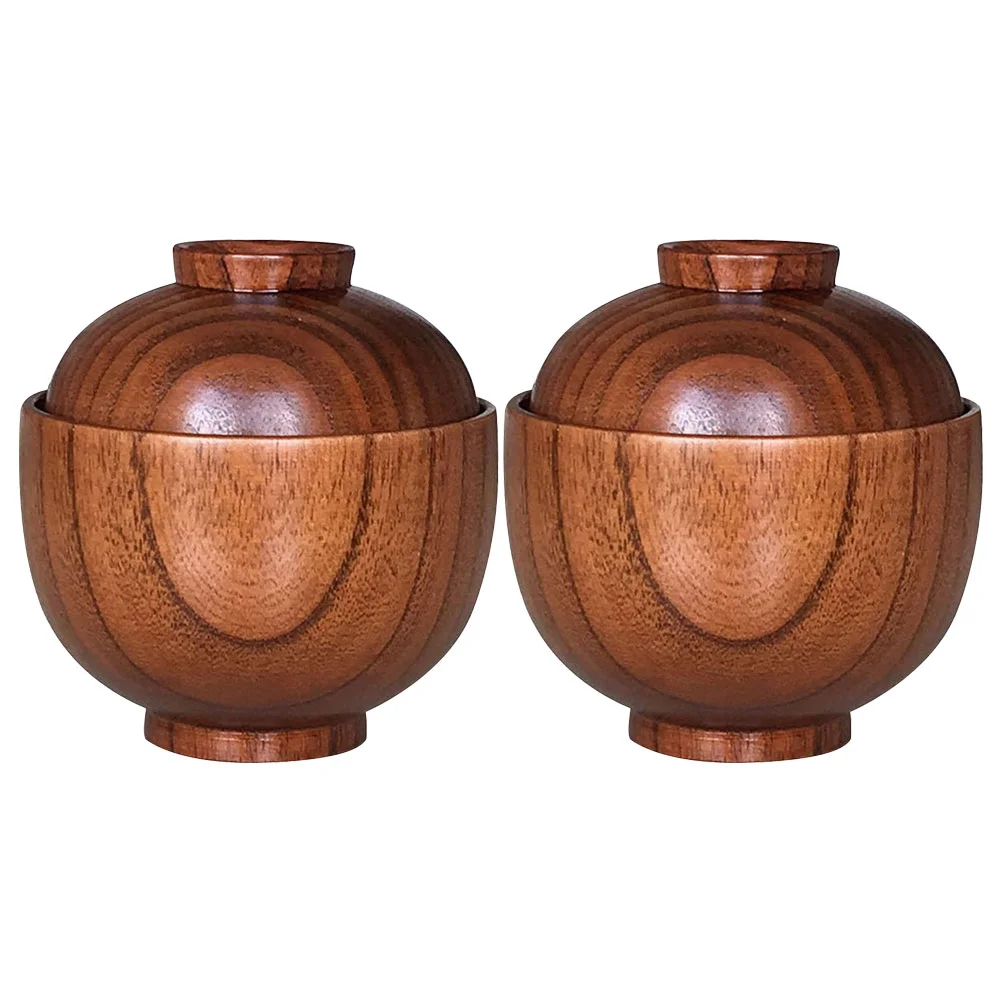 

2 Pcs Wooden Bowl Lid Rice Serving Nut Soup Small Bowls Lids Snacks Food Cover Appetizer