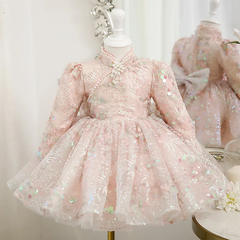 Baby Lolita Princess Ball Gown Beading Design Birthday Party Christening Clothes Easter Eid Dresses For Girls Elegant Vestido