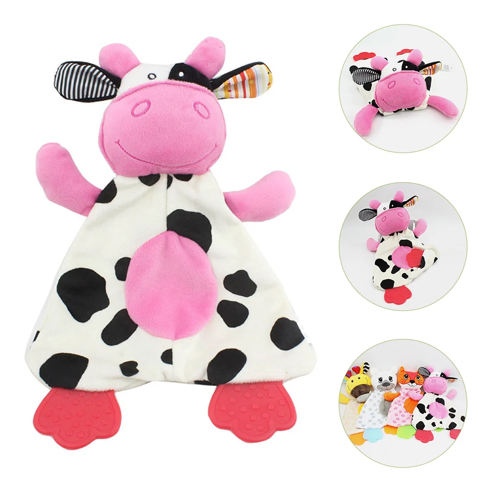 

Baby Blanketstuffed Animal Plush Teether Soothing Animals Cow Relief Teething Blankie Towel Shaker Drool Rabbit Toy Child Infant