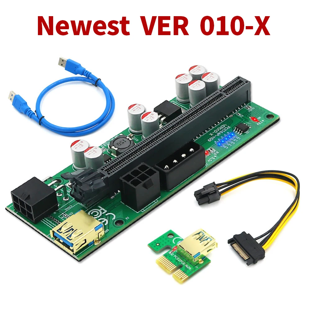 

Райзер-карта PCI-E, Райзер-карта стандарта PCI Express PCIE 1X до 16X, расширитель 60 см, кабель USB 3,0, SATA, 6-контактный разъем питания для видеокарты