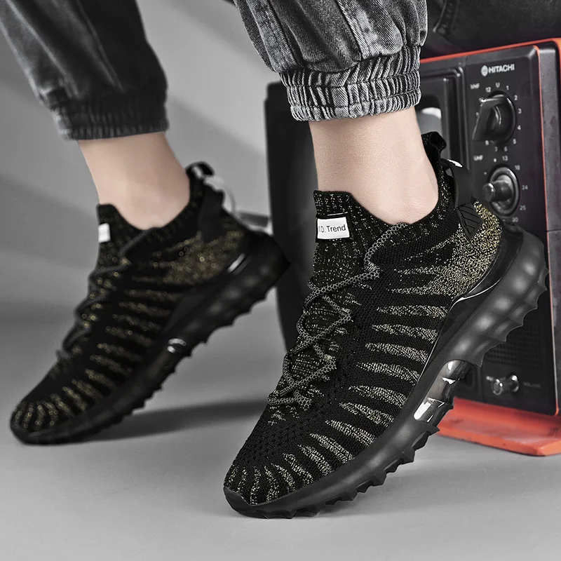 New Fashion Mens Stripe Sneakers High Quality Breathable Men Reflective Running Shoes