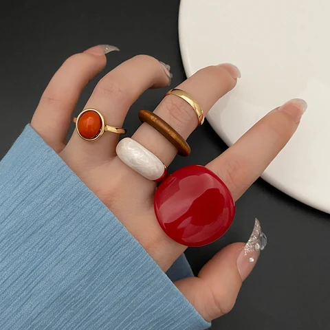 KISSWIFE новый преувеличенный набор колец для женщин красный драгоценный камень эмаль золотой металлический панк кольцо на палец модные ювелирные изделия подарки