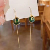 luxury letter green crystal long earrings for women korean style high grade beautiful new earings jewelry wholesale