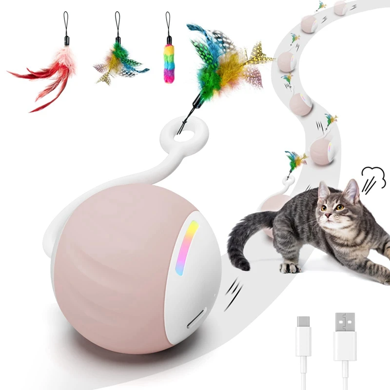 

Interactive Cats Toy Ball With LED Rainbow Lights, Feathers, Touch Control And Sound Control Easy To Use