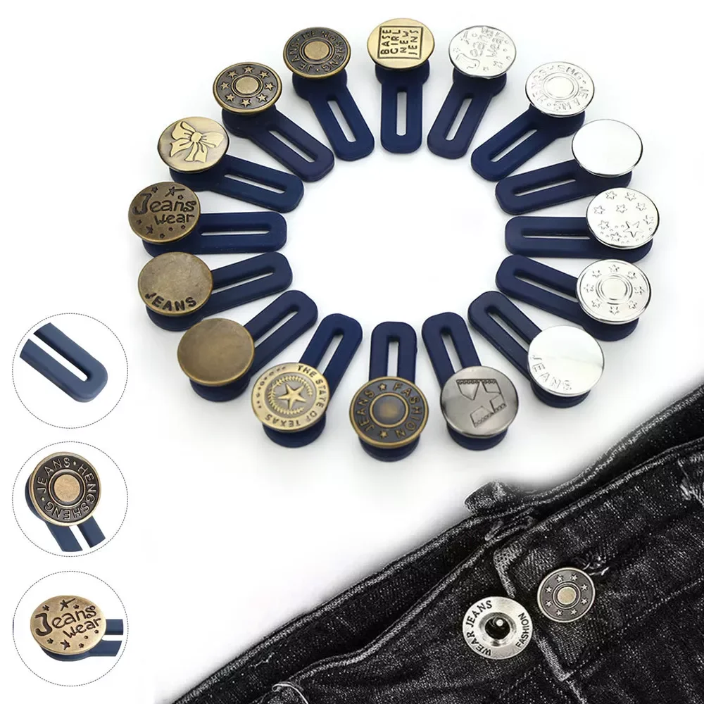 

Unisex Retractable Buckles Metal Buttons Jeans Waist Extender Adjustable Disassembly Free Sewing Buttons for Clothing Jeans Pant