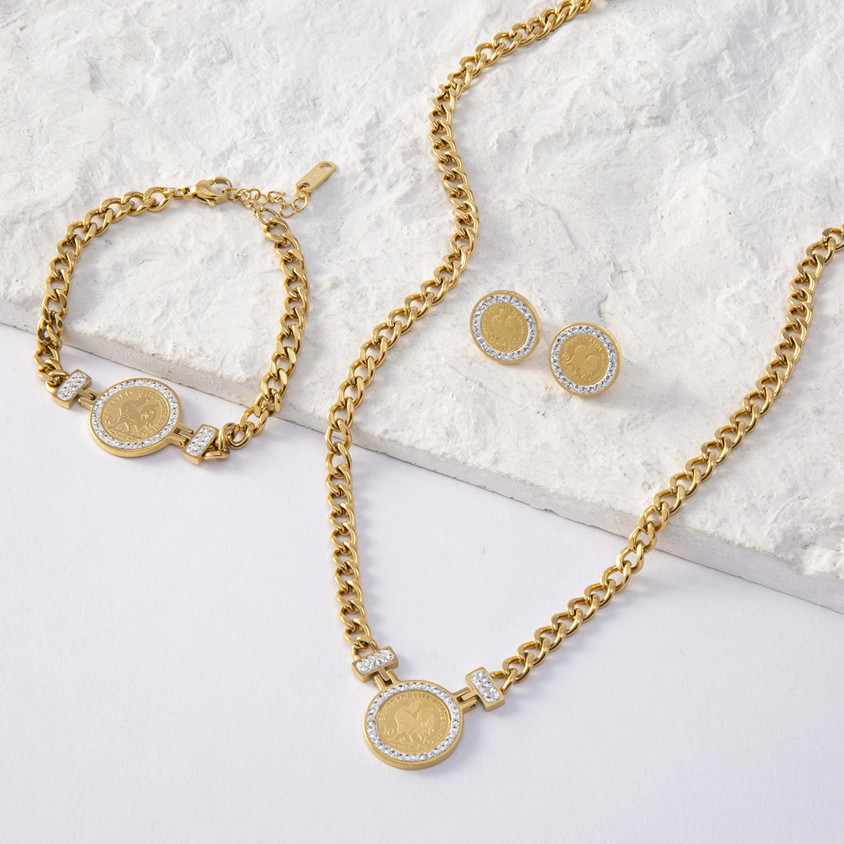 Ювелирный Комплект из колье серёг и браслета нержавеющей стали - купить по