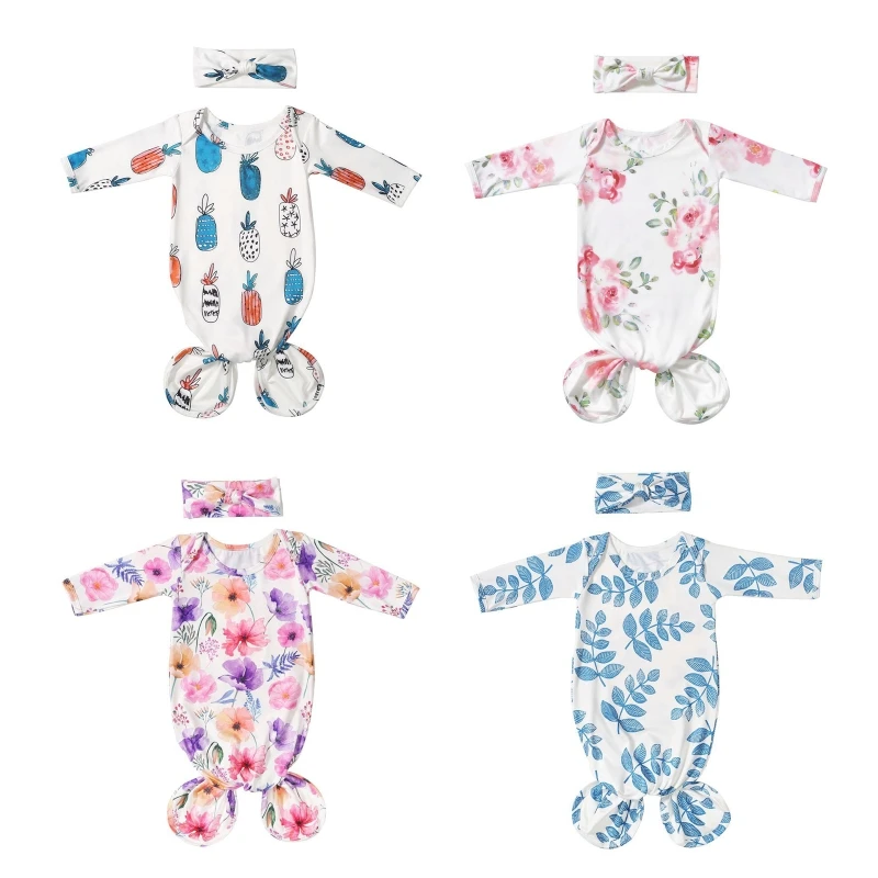 

Newborn Cotton Knot Swaddle Wrap Blanket Sleeping Bag with Headband 2Pcs for Baby Girls Boys Sleeping Bag Photography Props