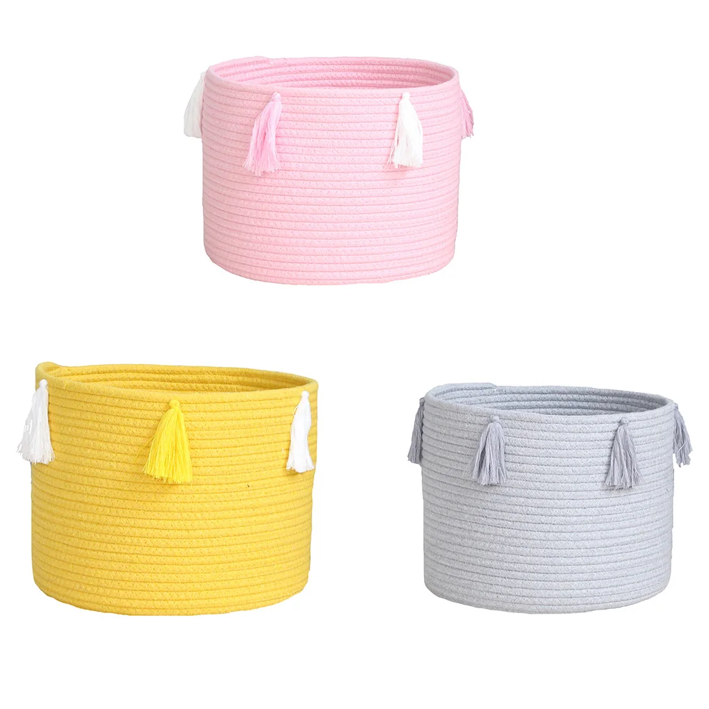 

Woven Storage Basket Laundry Organizer Hampers with Tassel Detailing