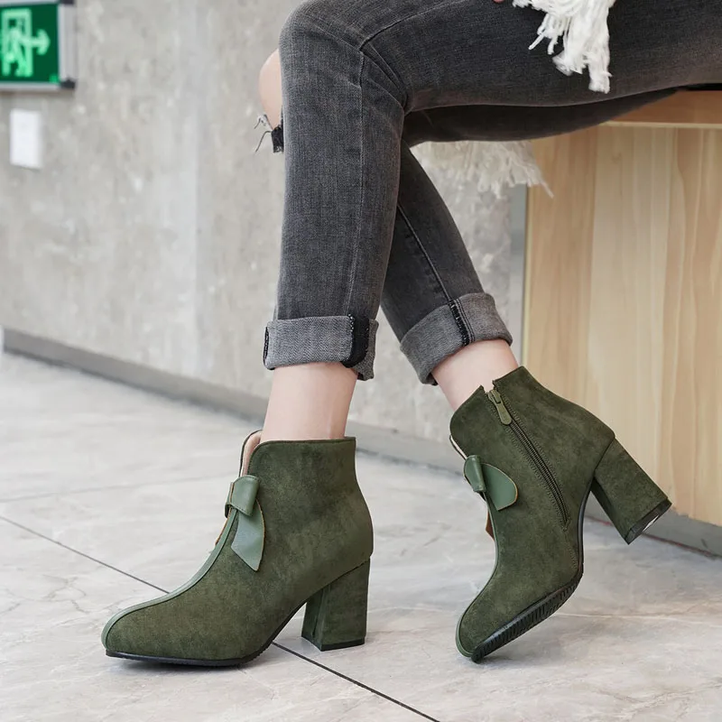 Elegant Bowknot Women's Ankle Boots Thick High Heels Winter Boot Women Dance Party Shoes Female Booties Large Size 42 43 WSH5424 (art.: 3920d290d20b0) - 3920d290d20b0