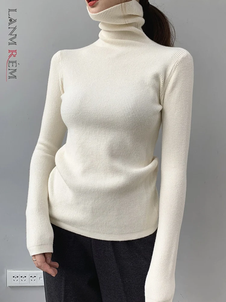 

LANMREM Turtleneck Sweater For Women Korean Style Stripe Knitted Pullover Long Sleeve Bottoming Slim Tops Winter New 2L2055