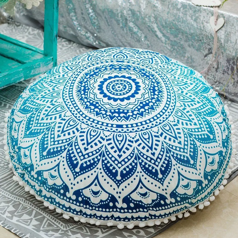 

43cm Round Mandala Pillowcase Bohemian Cushion Cover Floor Cushion Pillows Cover For Home Hotel Decor Feather Printed Pillowcase