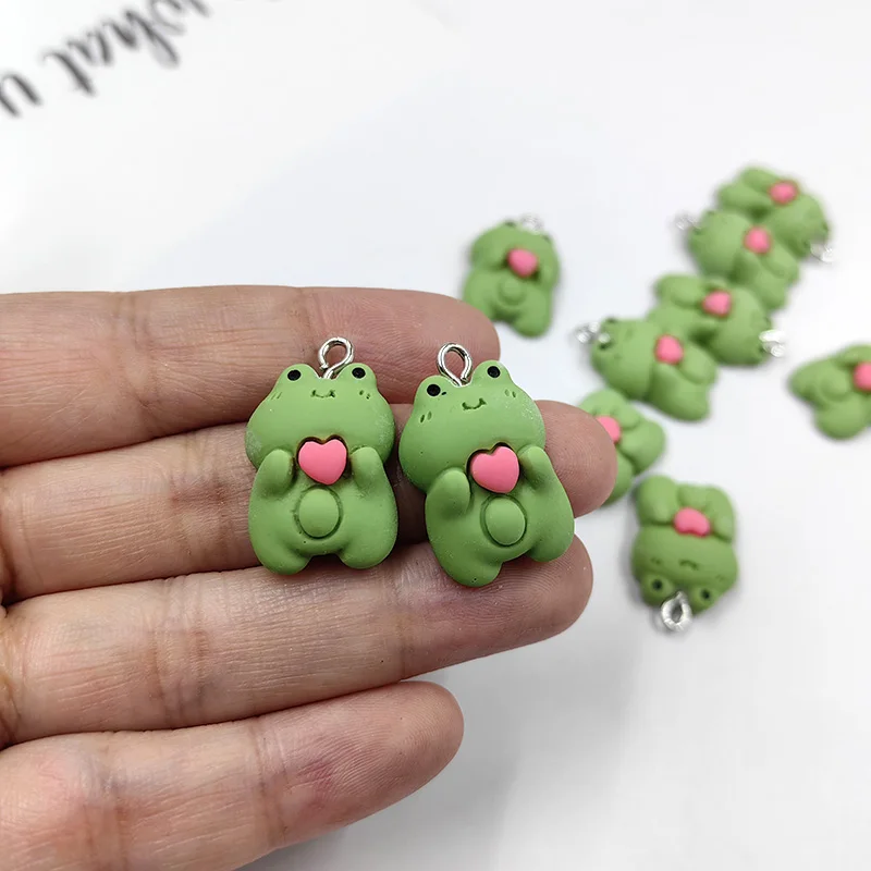 10Pcs European Hug Love Heart Frog Animals Charms for Jewelry Making Findings Cute Earring Small Pendants DIY Flatback C1204