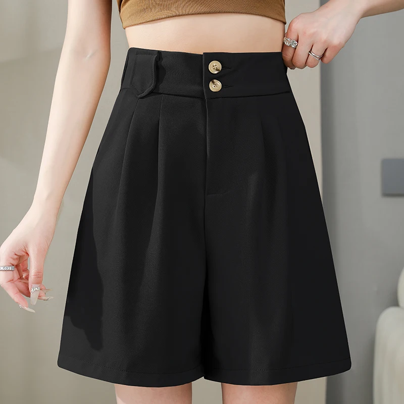 Шорты женские с завышенной талией элегантные свободные короткие штаны широкими