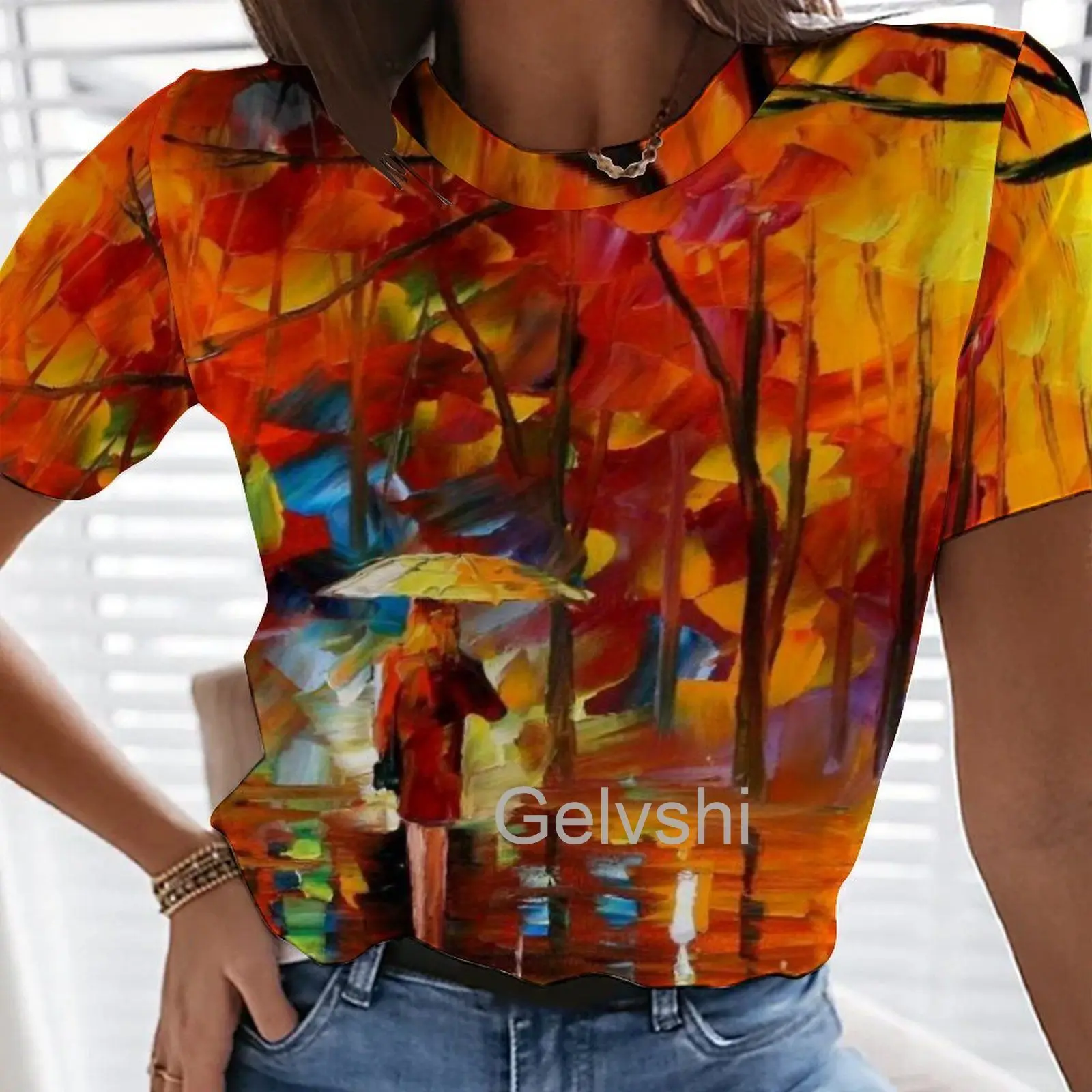 

Oil Painting T-shirts Girt's Graphics 3d Ptinted T Shirt Short-sleeve Harajuku Women Blouses O-Neck Urban Streetshirts Lady Tops