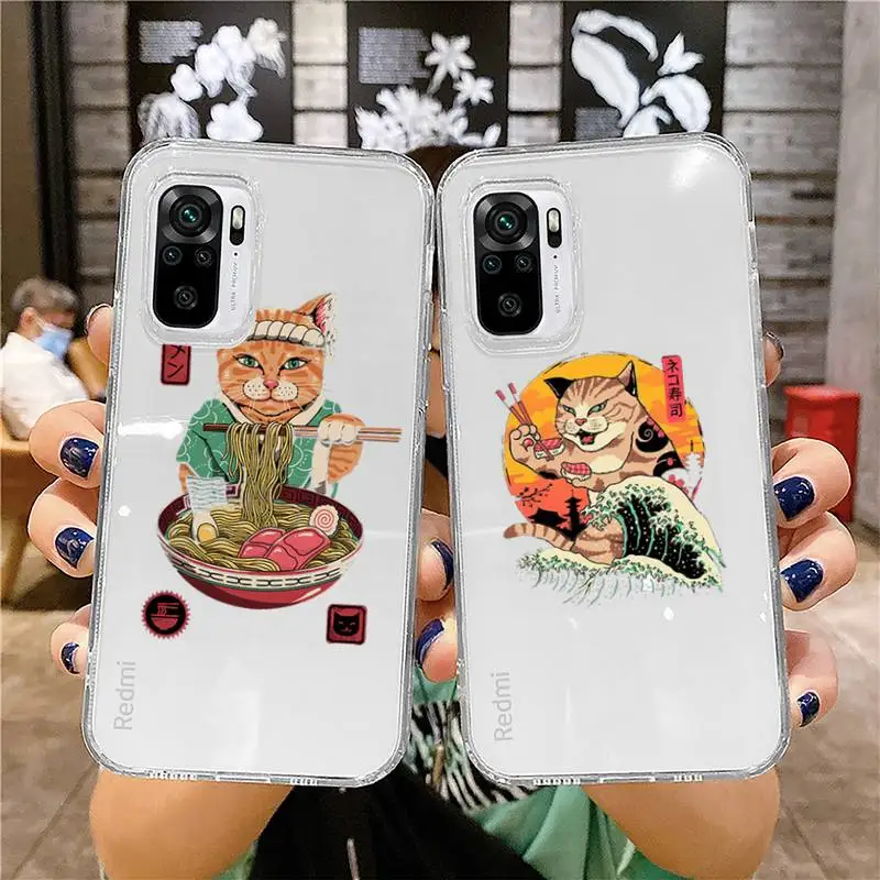 

cat Manga surf sushi japan Phone Case Transparent for Xiaomi redmi note x f poco 10 11 9 7 8 3 i t s pro cover shell coque