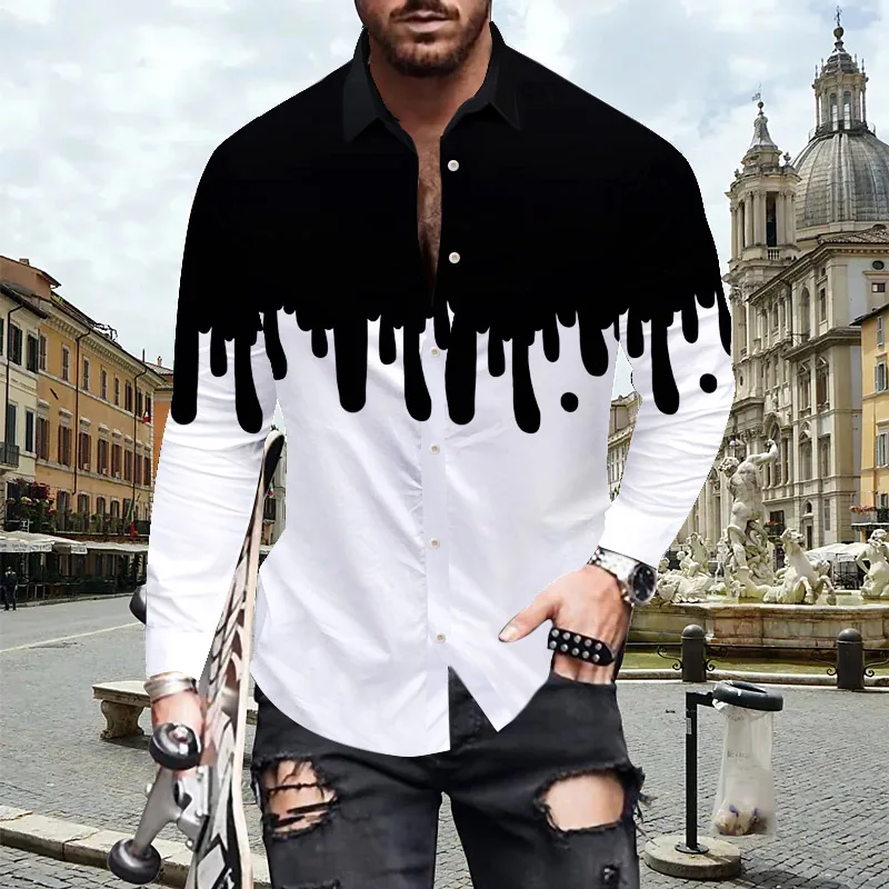 2023 autumn new product transparent lace men's shirt summer men's T-shirt fashion Hawaiian casual T-shirt