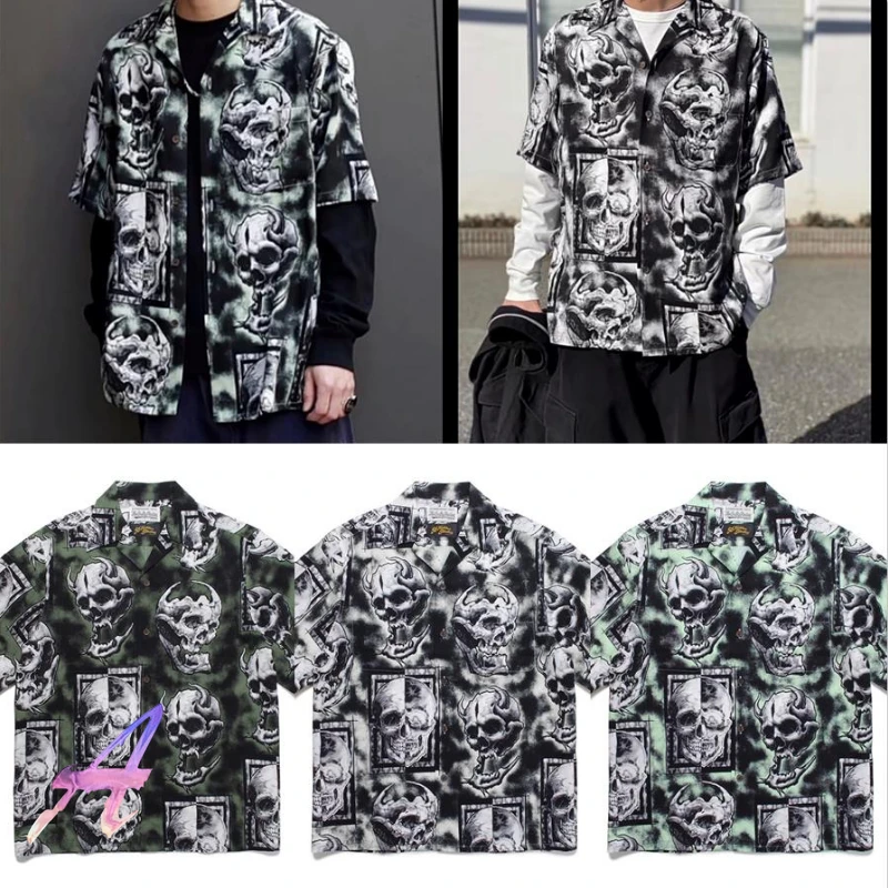 

22SS Summer Wacko Maria Shirt High Quantity Skull Goblin Short-sleeved Tops Men Women Fashion Casual Shirts