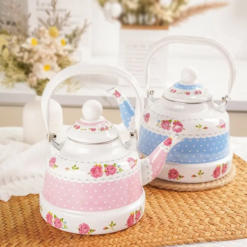 

Fire Jug Wine Household Rose Jug Universal Induction Cooler Jug Tea Fine Coffee Pot Pink Open Enamel Jug Blue Mouth
