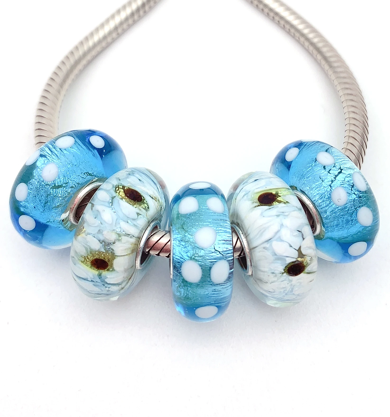 

YG735 5X 100% Authenticity S925 Sterling Silver Beads Murano Glassbeads NEW Fit European Charms Bracelet Diy Jewelry Lampwork