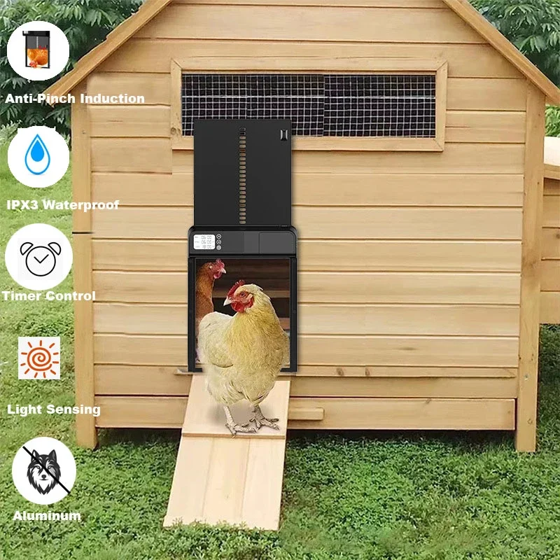 

Automatic Chicken Coop Door Opener Aluminum+Abs Intelligent Farm Pet Motor Accessories Electric Poultry Swing Gate