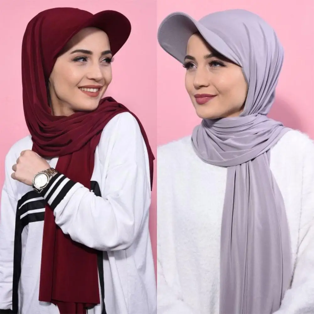 

Женская Бейсболка, кепка, хиджаб, шифоновая шаль, мгновенный хиджаб, бандана, абайя, тюрбан для женщин, спортивная бейсболка, головной шарф 2 в H1J9
