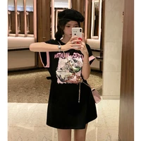 american sweet and spicy girls contrast color short sleeved t shirt skirt womens summer 2022 new design sense narrow waist and