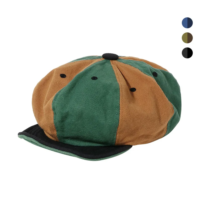 

Japanese Colour Blocking Painter's Cap Elasticated Adjustable Beret Soft Brim Hat Washed Octagonal Hats Gorra Inglesa Hombre