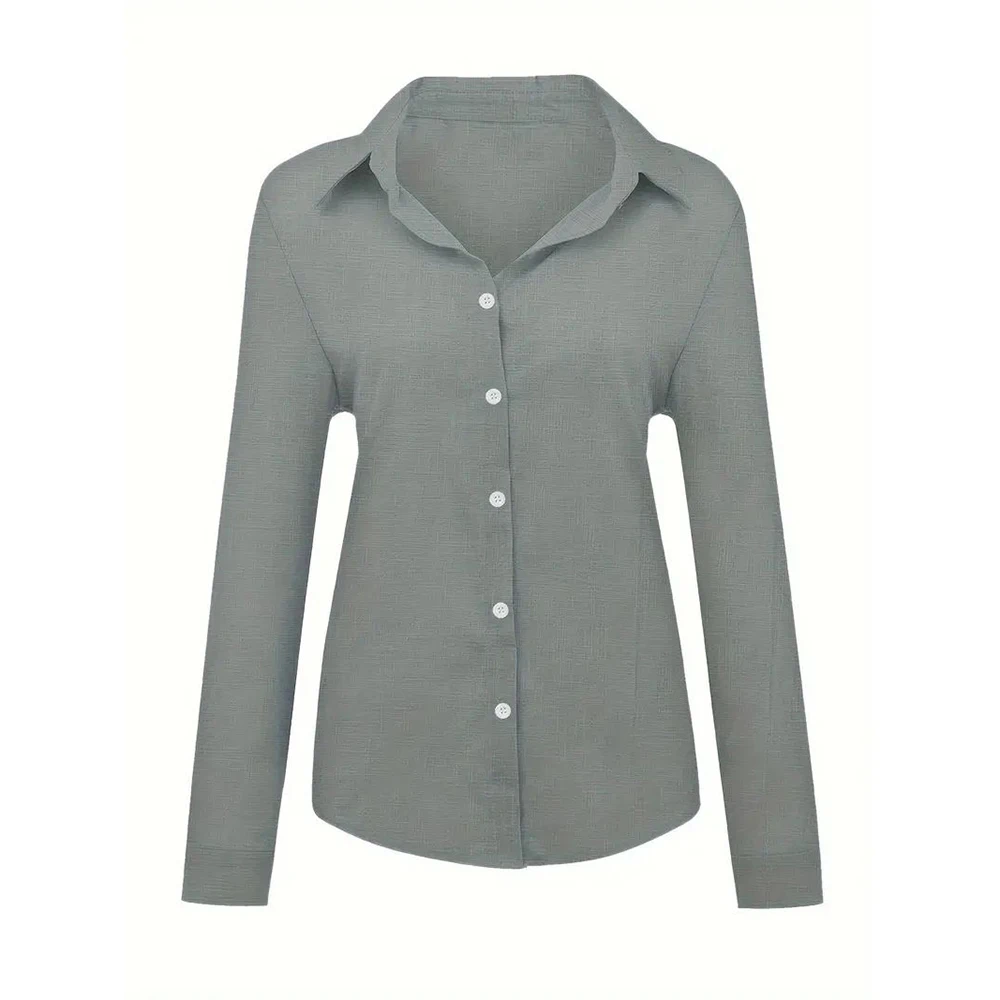 Женская однотонная блузка с длинным рукавом повседневные свободные рубашки