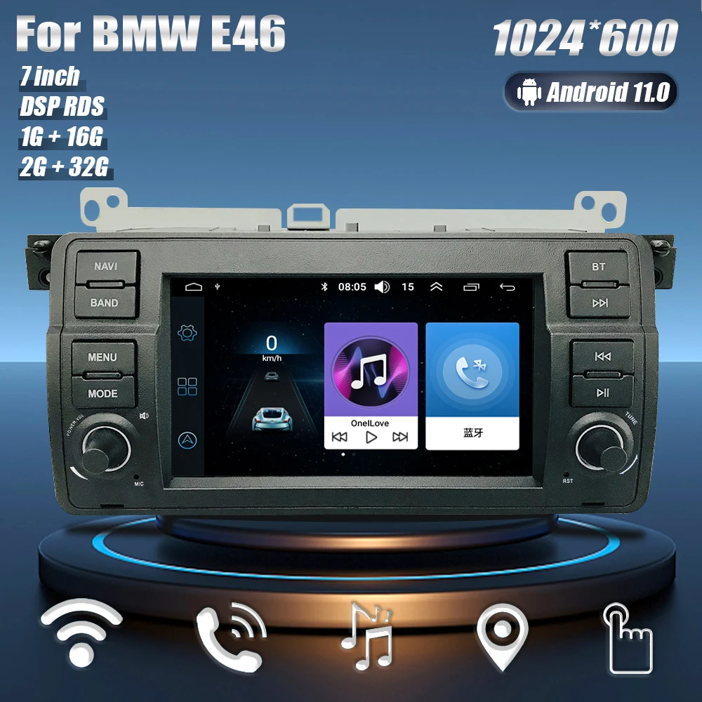 

Автомагнитола для BMW E46 1998-2005, мультимедиа, GPS-навигация, Aux вход, приемник, Android 11,0, громкая связь, Wi-Fi, GPS, 7 дюймов, 2 Din