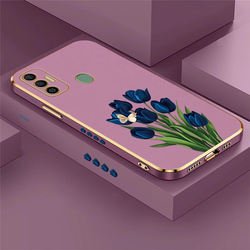 Фото Мягкий чехол из ТПУ для телефона Infinix Tecno Spark 20 20C 5 7 Pro 8C 5 Air 6 Go 1 2024 2022 2021 2020 с узором в виде тюльпанов и бабочек №1