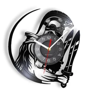 spartan warrior with swords vinyl record wall clock for bedroom ancient greek warrior king home decor music album cut out clock