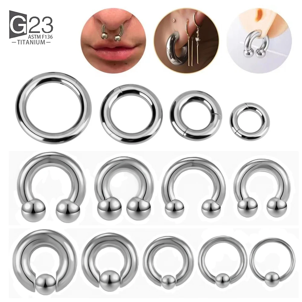 

ASTM F136 Titanium PIERC Hinged Segment Hoop Earrings Large size Nose Rings 10G-6G 2.5mm-4mm Seamless Labret Lip Body Piercing