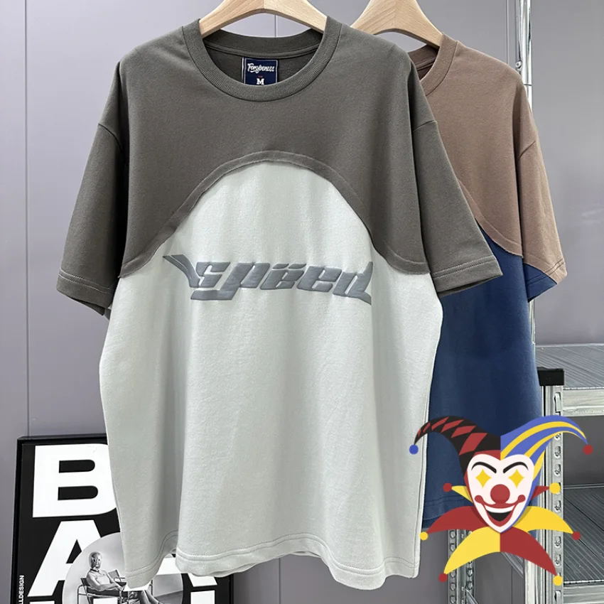 

Puff Print Letter Patchwork T-Shirt Men Women Vintage Oversized T Shirt Tops Tee