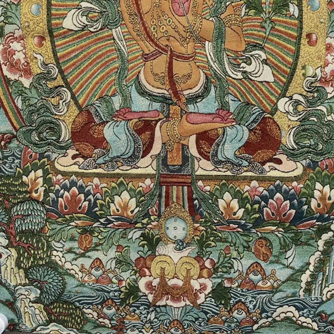 35&quotThangka embroidery Tibetan Buddhism silk Embroidery Manjushri Bodhisattva Sitting Buddha Thangka hanging screen