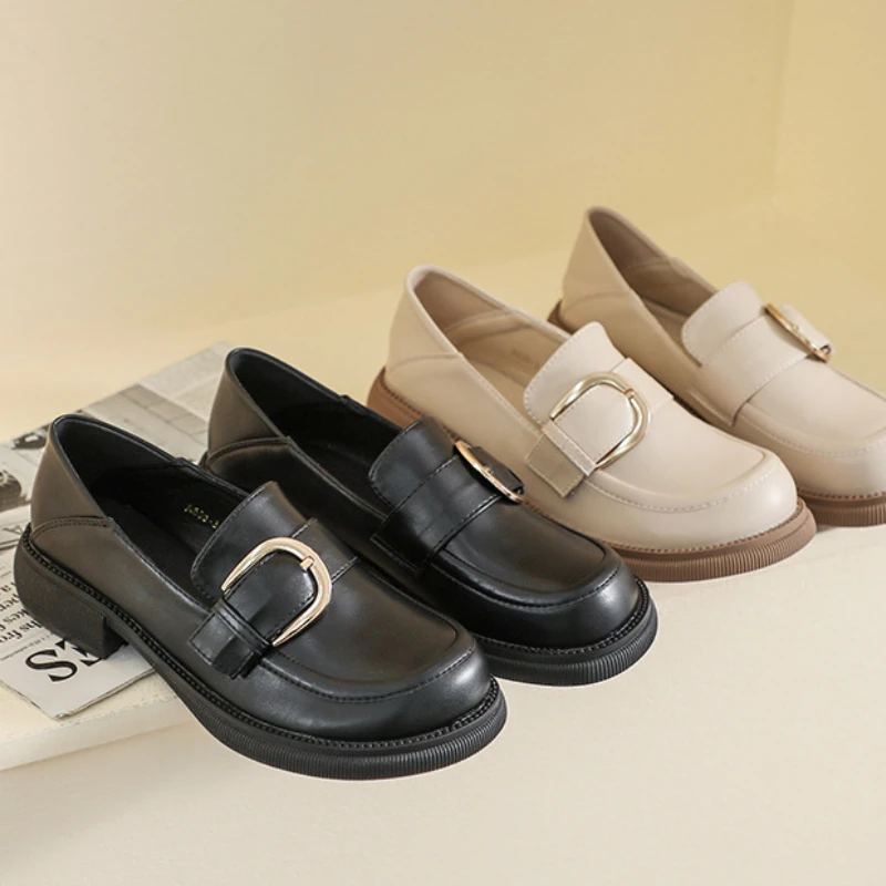 

Лоферы женские на массивной платформе, повседневные туфли-оксфорды на низком квадратном каблуке, без застежки, черные, на весну