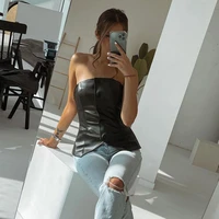 tie bandage tight sexy streetwear party fallwinter club single breasted short pu faux leather corset vest tube top corset top