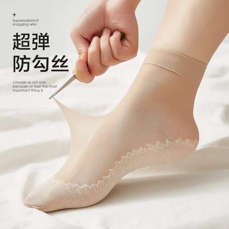 Cotton bottom stockings mid-tube women's socks anti-snag spring and summer thin non-slip breathable short