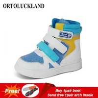ortoluckland kid shoes children leather school sneakers fashion baby toddler boys casual blue orthopedic hook and loop boots