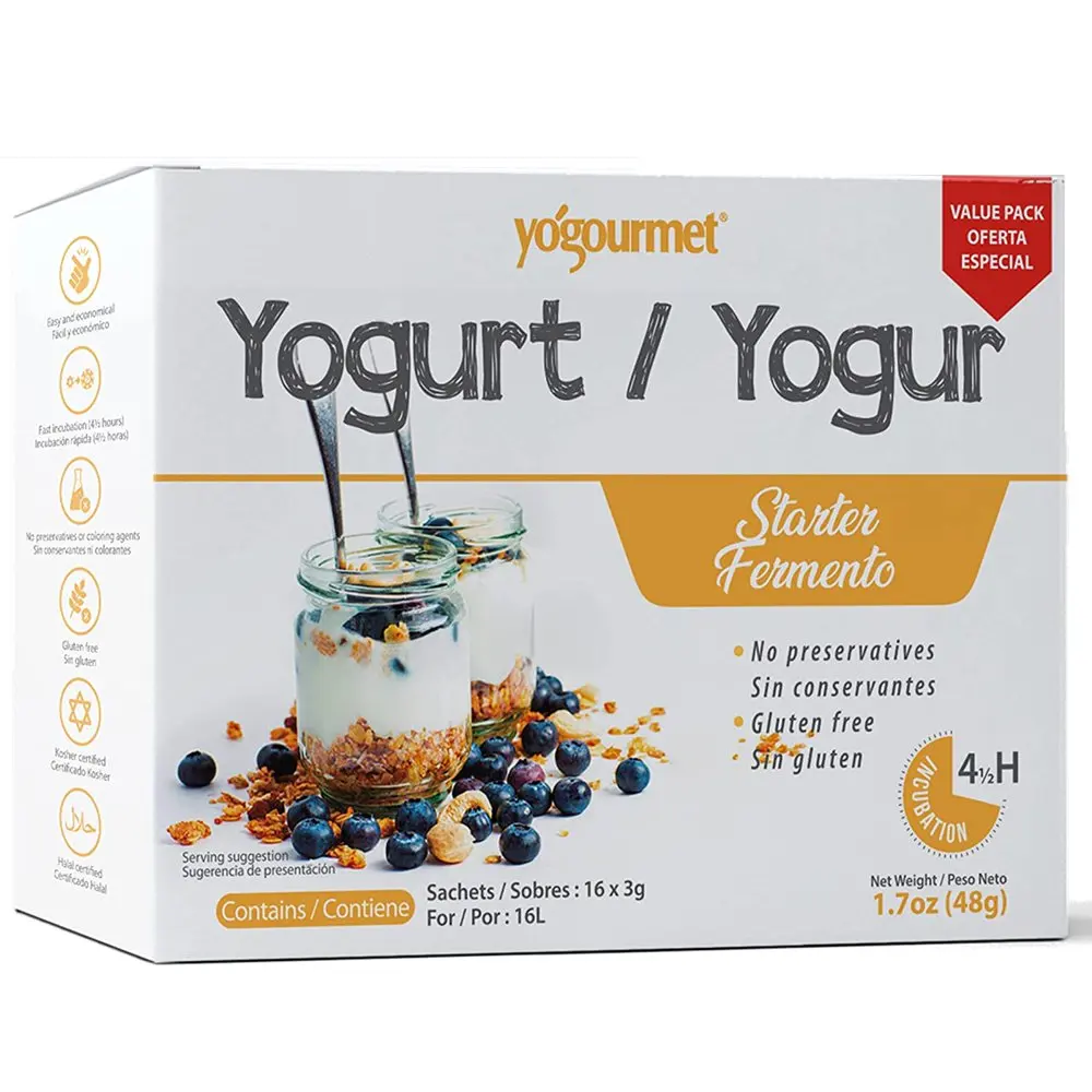 

Yogourmet 16 Pack Freeze Dried Yogurt Starter Value Pack, All Natural, Kosher, Gluten Free - 1 Box Containing 16 Each 3 Grams Pa