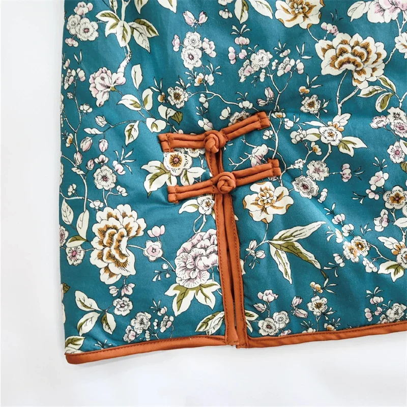 Cheongsam синее зимнее платье с павлином для девочек китайский стиль новогодние